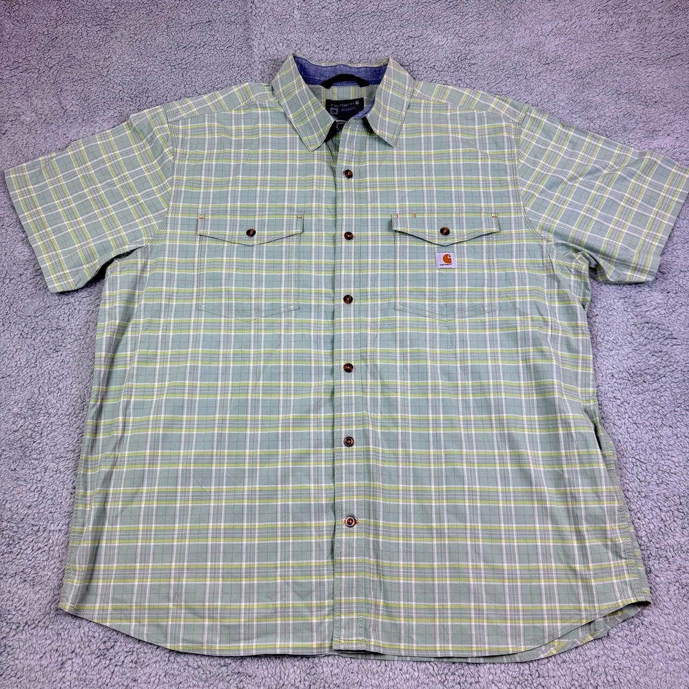 Carhartt Rugged Flex Relaxed Fit  Plaid Shirt / 2XL 2 Pockets Fishing/camping